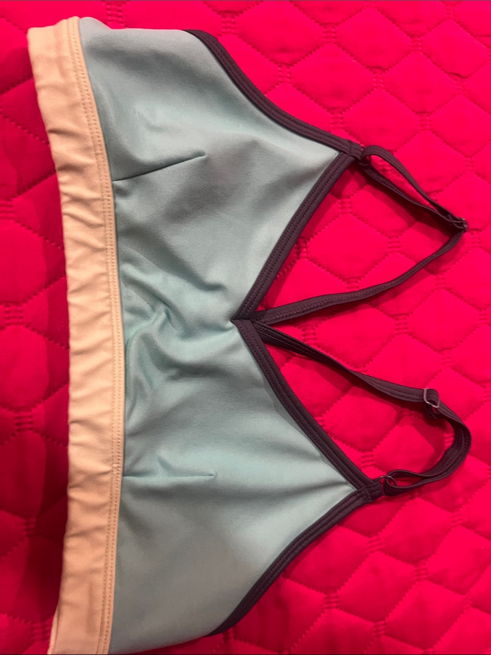 ALO Yoga Light Blue and Light Yellow Band Athletic Sports Bra.